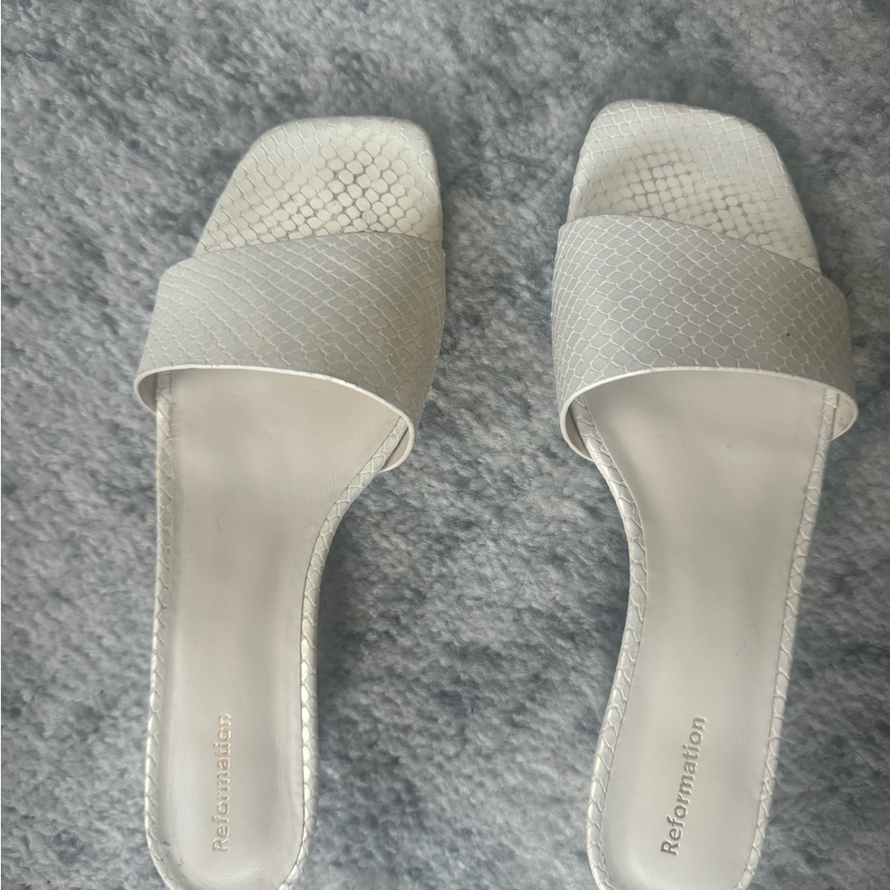 Reformation Textured Cream Slide Sandals